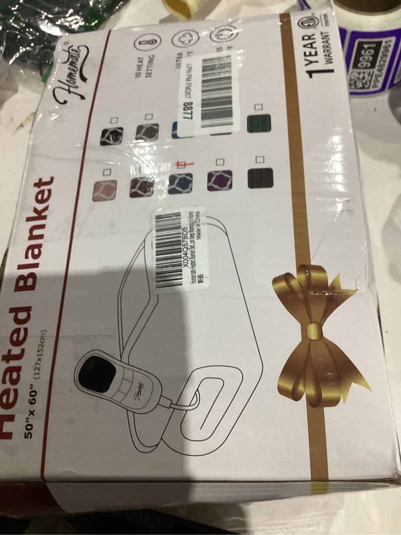 Condition photo showing As Is for Homemate Heated Blanket Electric Throw - 50“x60“ Heating Blanket with 10 Fast Heat Levels 8 Hours Auto Off Soft Cozy Flannel Over-Heated Protection ETL Certification Keep Warming in Home Grey Geometry 50"x60"Inch