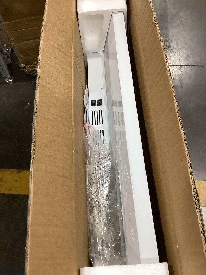 Condition photo showing As Is for firegas range hood 30 inch under cabinet, kitchen hood with 2 speed exhaust fan,ducted/ductless convertible, rocker button control,300 cfm, white stove hood vent aluminum filter included white 30 inch