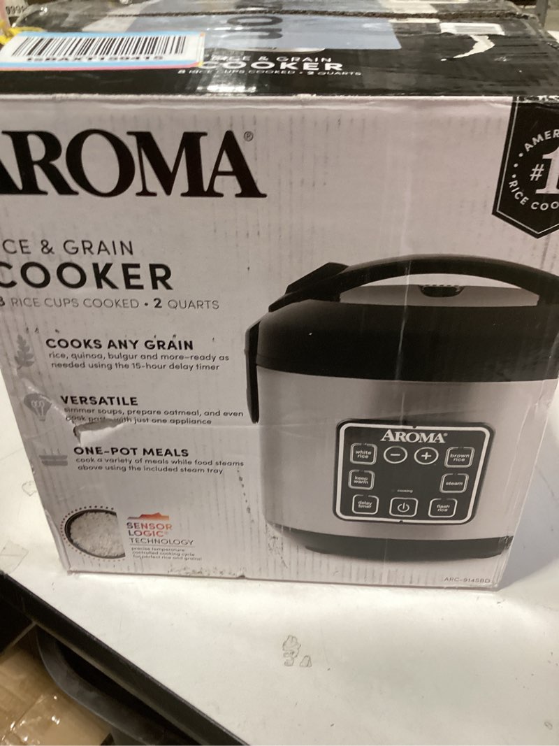 Condition photo showing New/Like New for AROMA Digital Rice Cooker, 4-Cup (Uncooked) / 8-Cup (Cooked), Steamer, Grain Cooker, Multicooker, 2 Qt, Stainless Steel Exterior, ARC-914SBD 4 Cup Uncooked / 8 Cup Cooked