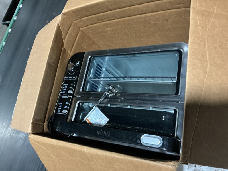 ninja dct451 12-in-1 smart double oven with flexdoor, thermometer, flavorseal, smart finish, rapid top convection and air fry bottom , stainless steel