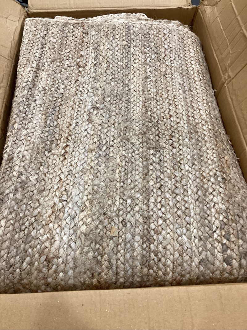 Condition photo showing As Is for 100% jute area rug 5x8 feet- braided design hand woven off-white natural fibers carpet - home decor for living room hallways (5' x 8', off-white) 5' x 8' (rectangular) off-white