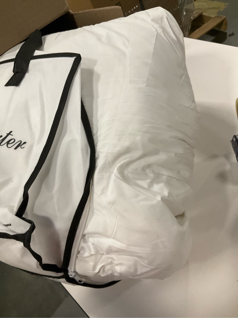  Luxurious Queen Size Goose Down Fiber Waterfowl Feather Fiber Comforter Duvet, 100% Egyptian Cotton Cover, 48 oz. Fill Weight, Baffle Box Design, White Solid Newitem