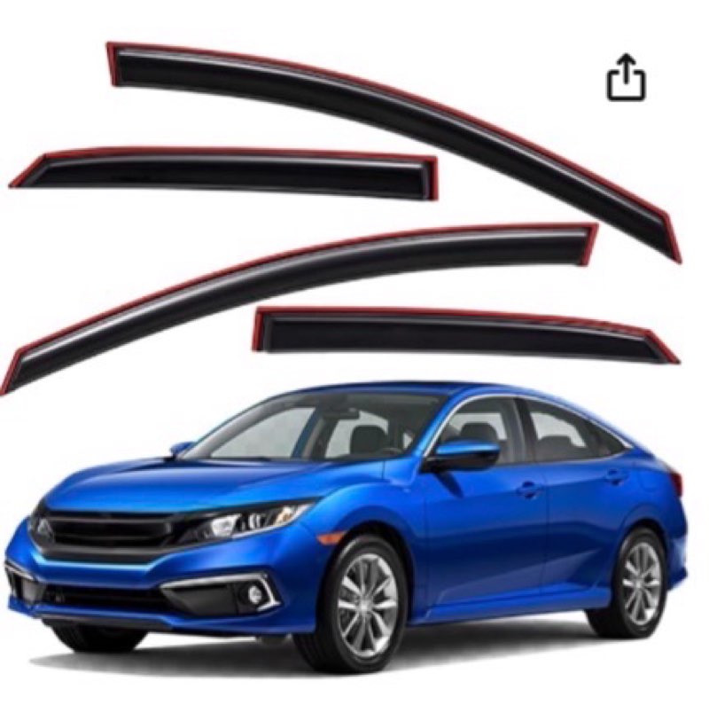 Lightronic Extra Durable Clip-on in-Channel Auto Vent Window Visor, Fits 2016-2021 Honda Civic Sedan, UV Protection Rain Guard, Original Wind Deflector, No-Drill Easy Install, Dark Smoke, 4-Pcs