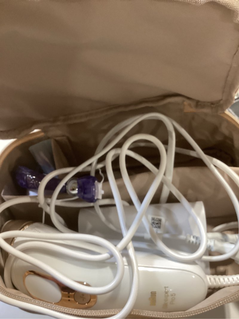 Condition photo showing As Is for braun ipl, silk·expert pro 5, ipl hair removal for women and men, permanent laser hair reduction at-home, 2 heads, pouch, ipl5137