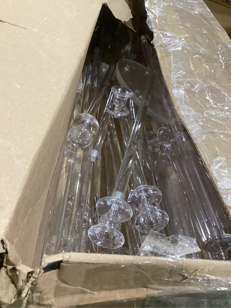 Condition photo showing As Is for 4pcs 5 Arm Acrylic Candelabra,Clear Candle Holder for Wedding,45.7inch Tall Floor Candle Holders for Ceremony Birthday Party Home Decoration Fit 0.8 LED Candles 4pcs Clear