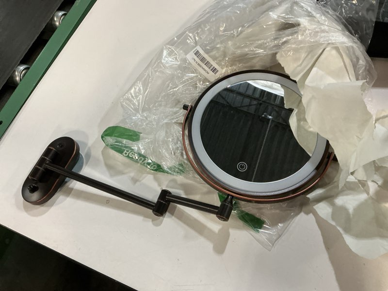 Condition photo showing Good Condition for rechargeable wall mounted lighted makeup vanity mirror 8 inch double sided 1x 10x magnifying bathroom mirror, 3 color lighting, touch screen dimming, 360 rotation oil rubbed bronze oil rubber bronze 12.2"l x 11.1"w