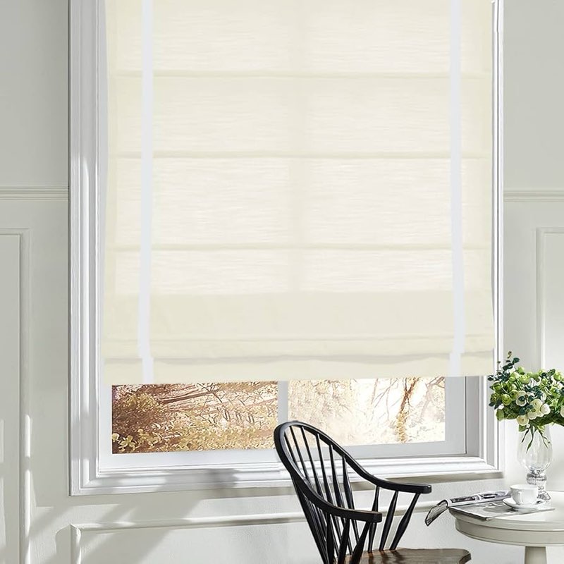 UNISHADES no Drill Cordless Roman Shades for Windows, 22" W × 64" H - Light Filtering - Linen - Whit
