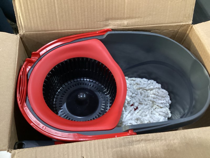 Condition photo showing As Is for O-Cedar EasyWring Microfiber Spin Mop, Bucket Floor Cleaning System, Red, Gray, Standard, USED