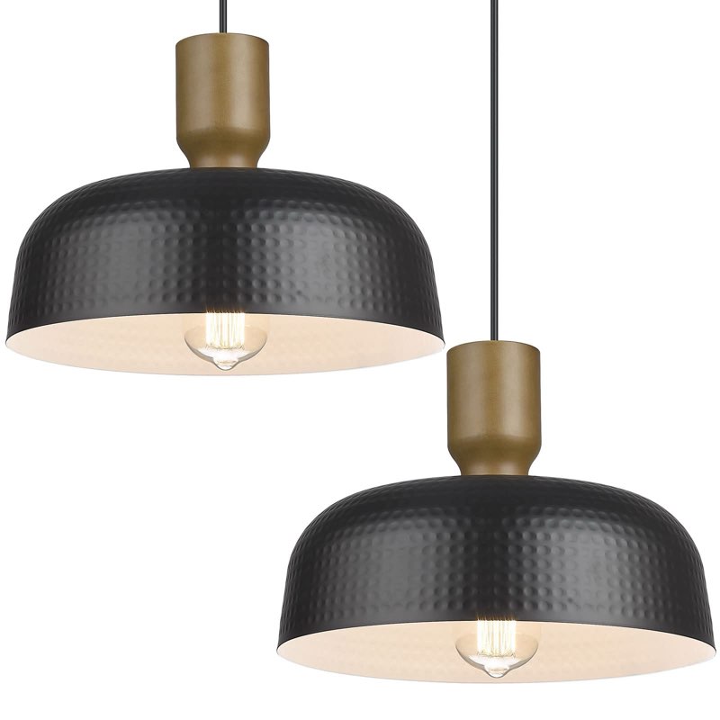Luminzone Farmhouse Pendant Lights, Adjustable Hanging Light Fixtures with Hammered Metal Shade, 18.