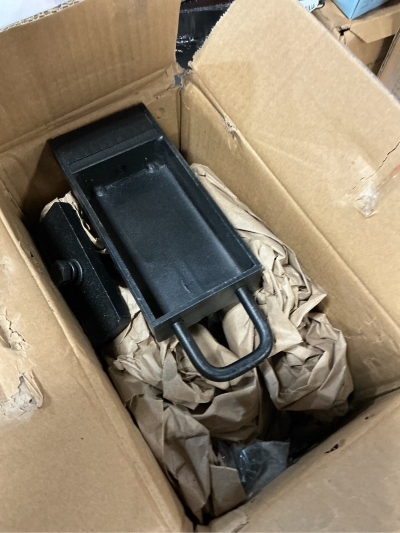 Condition photo showing As Is for stake pocket spare tire mount, trailer spare tire mount fit 4 5 6 8 lugs trailer wheels on 4", 4.5", 4.75", 5", 5.5", 6", 6.5" bolt patterns?capacity 150 lbs, fits 2x4 stake pocket black - 2 x 4 inch