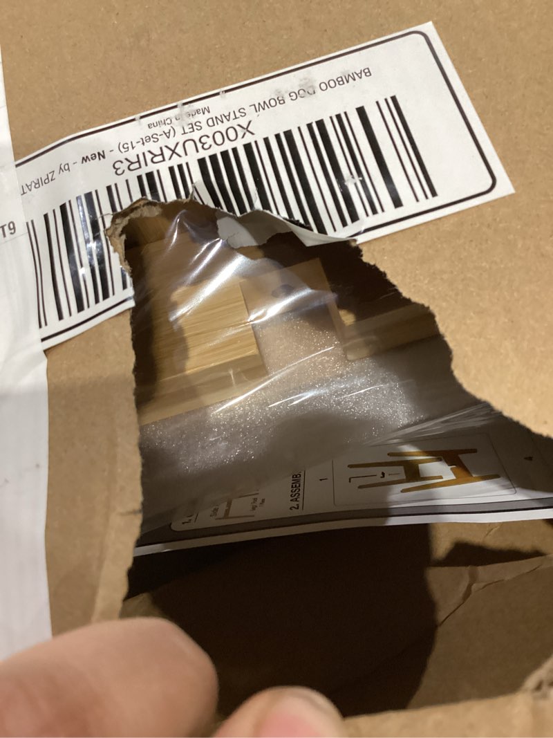 Condition photo showing Good Condition for Elevated Dog Bowls for Large Breed - (15-Inch High) Raised Bamboo Holder with Stainless Dish - Suitable for Dry and Wet Pet Food - Tall Stand, Deter Ants/Bugs Height: 15" Bowl: 9.5" Bamboo-N15