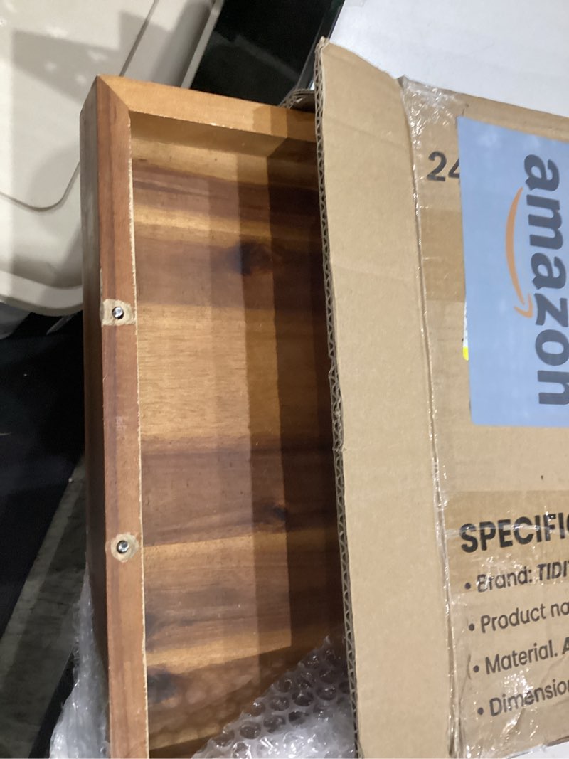 Condition photo showing As Is for 24" large charcuterie tray with handles, extra long wooden serving cheese boards - serving platter for meat, party appetizers, outdoor & fruits display (acacia wood) acacia 24" x 12" x 1.5"