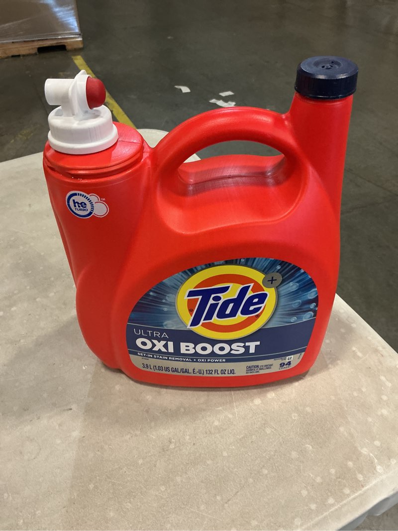 Condition photo showing Good Condition for tide ultra oxi boost liquid laundry detergent, 132 fl oz, 94 loads, advanced stain remover, laundry detergent liquid with extra oxi power original 132 fl oz (pack of 1)