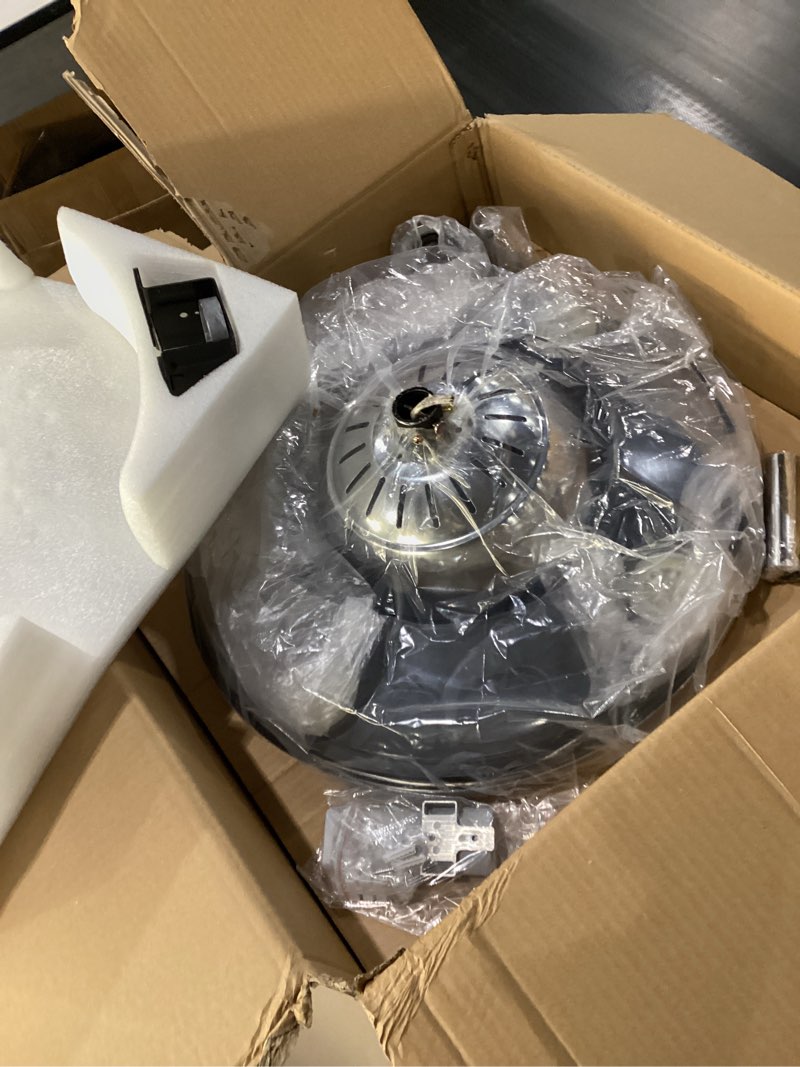 Condition photo showing As Is for (Cut wire,  needs rewiring) ) BAYSQUIRREL Retractable Ceiling Fan with Light, Low Profile Bluetooth Ceiling Fan with Speaker,RGB-LED Light 6 Speed Reversible Invisible Ceiling Fans for Bedroom,Remote and APP Control Modern Chrome