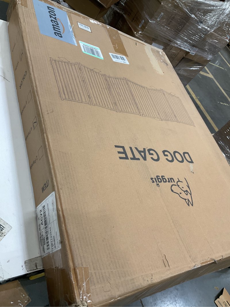 Condition photo showing Good Condition for Metal Freestanding Dog Gates with Door,Extra Wide 24", 32" Height Foldable Dog Fence for Indoor & Outdoor, Heavy Duty Freestanding Pet Barrier for Stairs, Doorways, Halls, Kitchen,Yard,Christmas Tree 4 Panels 32''H*96''W(with Door) White