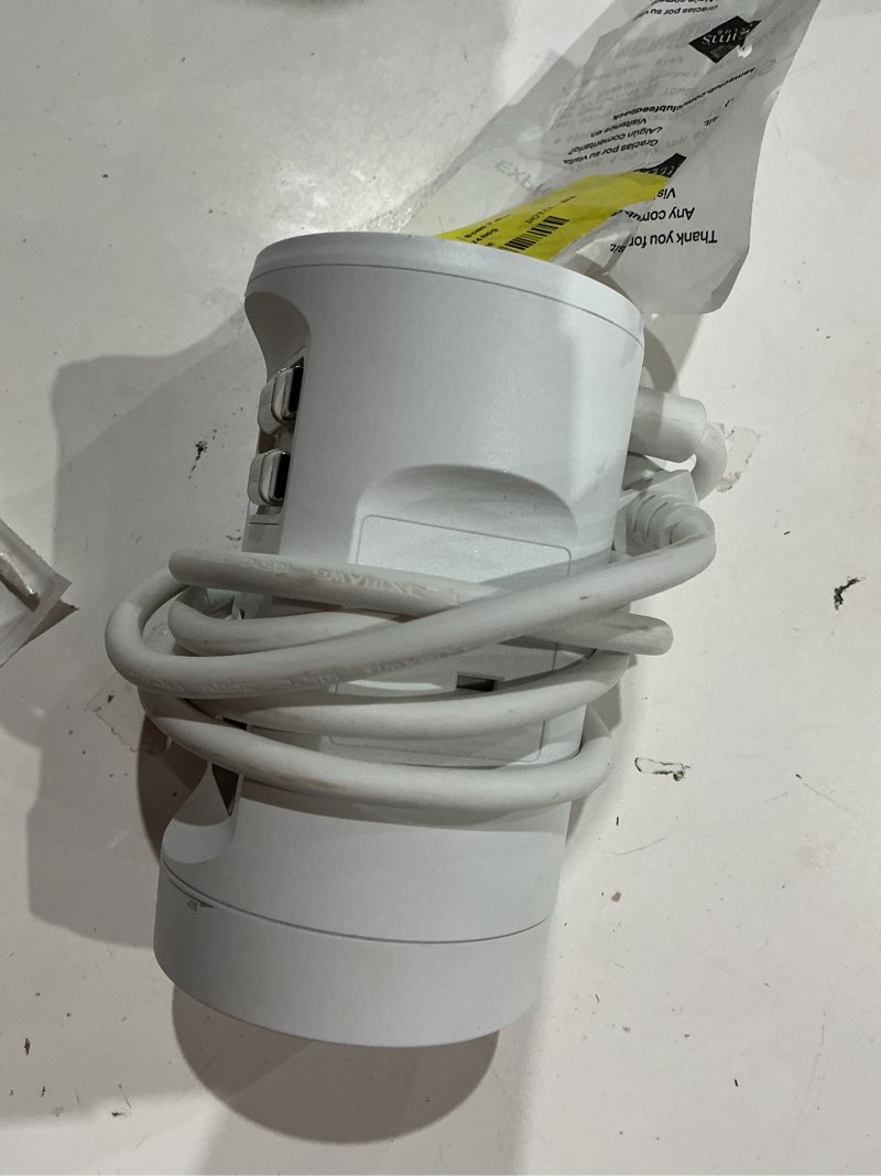 Condition photo showing As Is for power strip tower, kakyanill surge protector tower 9 ac outlets 8 usb (4 usb c), 6 ft retractable extension cord, charging station for office dorm room, white white 24w