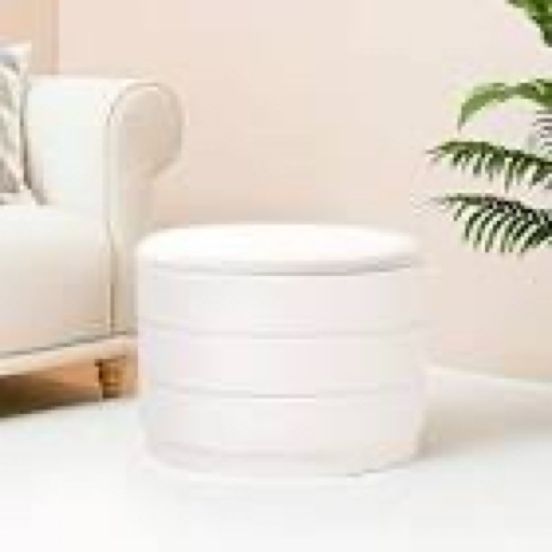 23\" Round Velvet Storage Ottoman with Reversible Lid, Soft Padded Footrest and Hidden Storage, Large Upholstere Tray Top Ottoman Footstool for Living Room, Bedroom, Entryway, Black 23\"D x 23\"W x 17\"H White