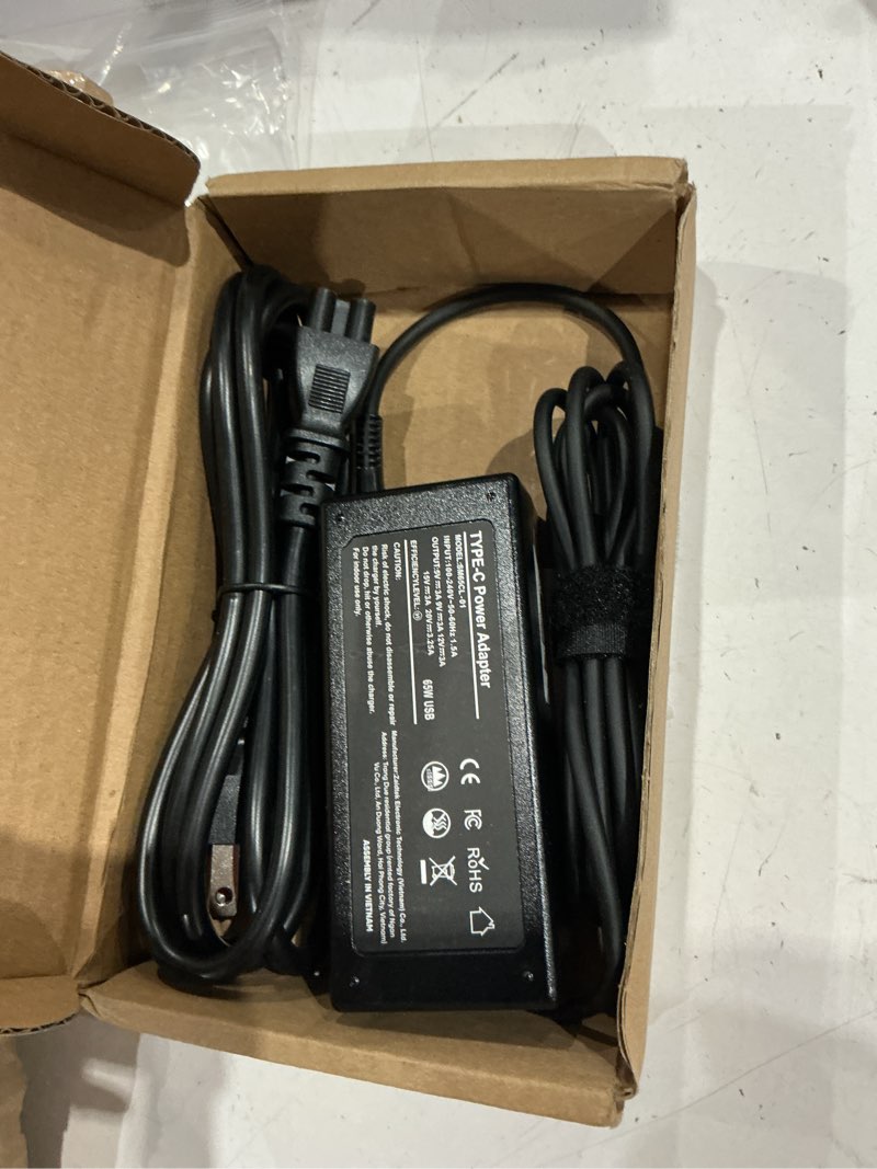 Condition photo showing Good Condition for 65w usb c laptop charger compatible with lenovo thinkpad t480 t490 t580 x1 carbon t14 t14s t16 e14 e16 yoga c940 c930 720 910 920 7i chromebook c330 s330,type c fast charging power supply adapter cord black