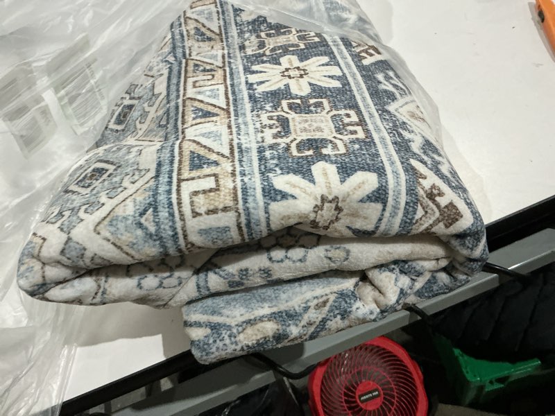 Condition photo showing Good Condition for washable area rug non slip - 2x3 small kitchen boho rug vintage entryway low pile carpet for doormat blue (blue, 2x3) blue 2' x 3' (rectangular)