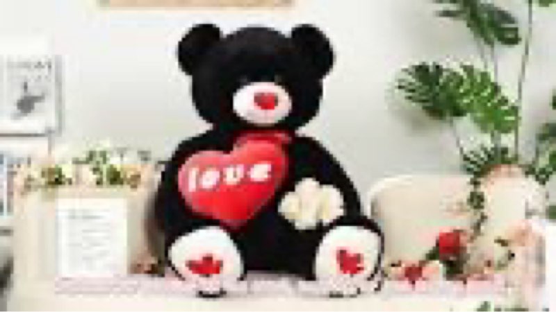 morismos love heart giant teddy bear 51 inch, i love you large bear for girlfriend, soft red heart v