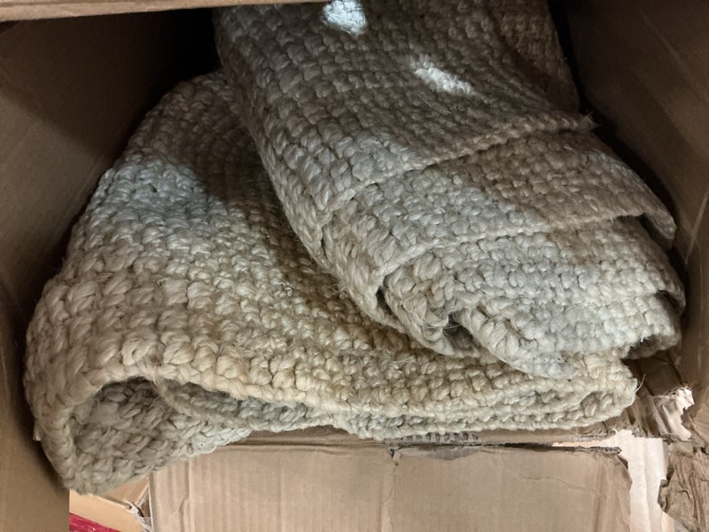 Condition photo showing As Is for Nuloom Ashli Hand Woven, Natural, 8', Farmhouse, Jute, Soft and Textured, High Traffic, Stain Resistant