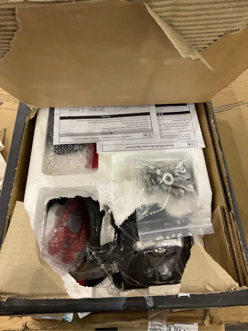 Condition photo showing As Is for RUGCEL WINCH 13500lb New Waterproof Electric Synthetic Rope Winch 12V with Hawse Fairlead,2 in 1 Infrared Remote Control,Wired Control,Red Rope,for Truck SUV