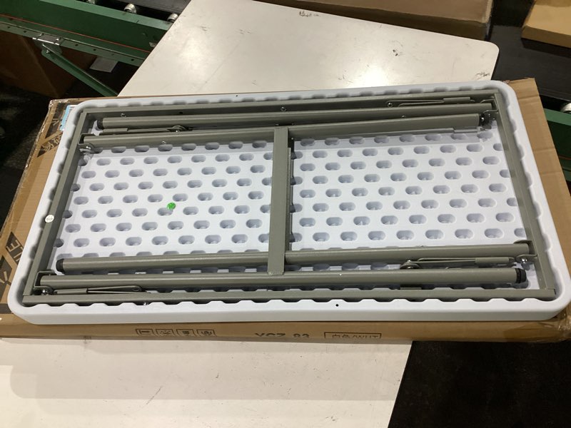 Condition photo showing Good Condition for folding table 2.7ft rectangular all-occasion plastic folding event table for indoor and outdoor, portable desk, camping, durable and stable, hdpe and steel, wide application, white white 2.7ft