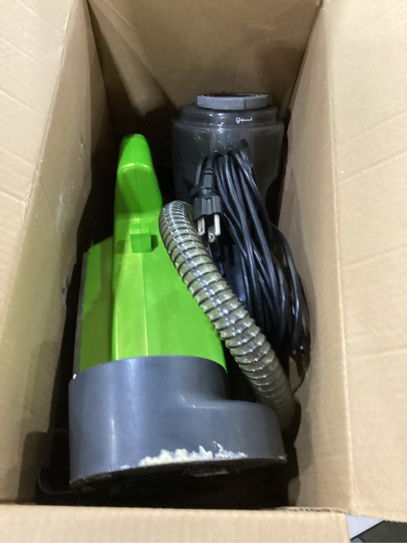 Condition photo showing As Is for not tested ****bissell little green mini portable carpet and upholstery deep cleaner, car/auto detailer, with hydrorinse self-cleaning tool and 4\" tough stain tool, tea green, 4075