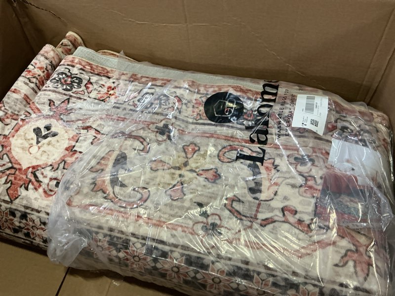 Condition photo showing Good Condition for lahome oriental washable rugs 8x10, non-slip soft 8x10 rugs for living room bedroom, stain resistant ultra-thin vintage accent carpet for dining room office eleanor, peach/orange terracotta 8' x 10' (rectangular)