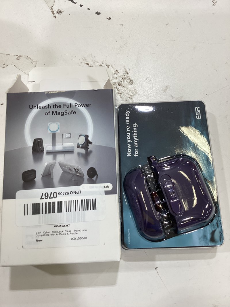 Condition photo showing Good Condition for esr for airpods 4 case, compatible with airpods 4 generation case (2024) (usb-c), compatible with magsafe, drop-proof lock, easy open, cyber series, purple airpods 4 case purple