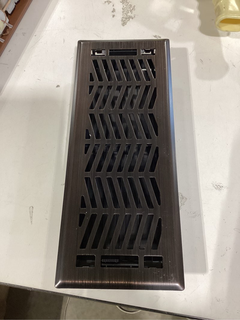 Condition photo showing Good Condition for allen + roth 4-in x 12-in maximum airflow steel oil-rubbed bronze clifton design floor register