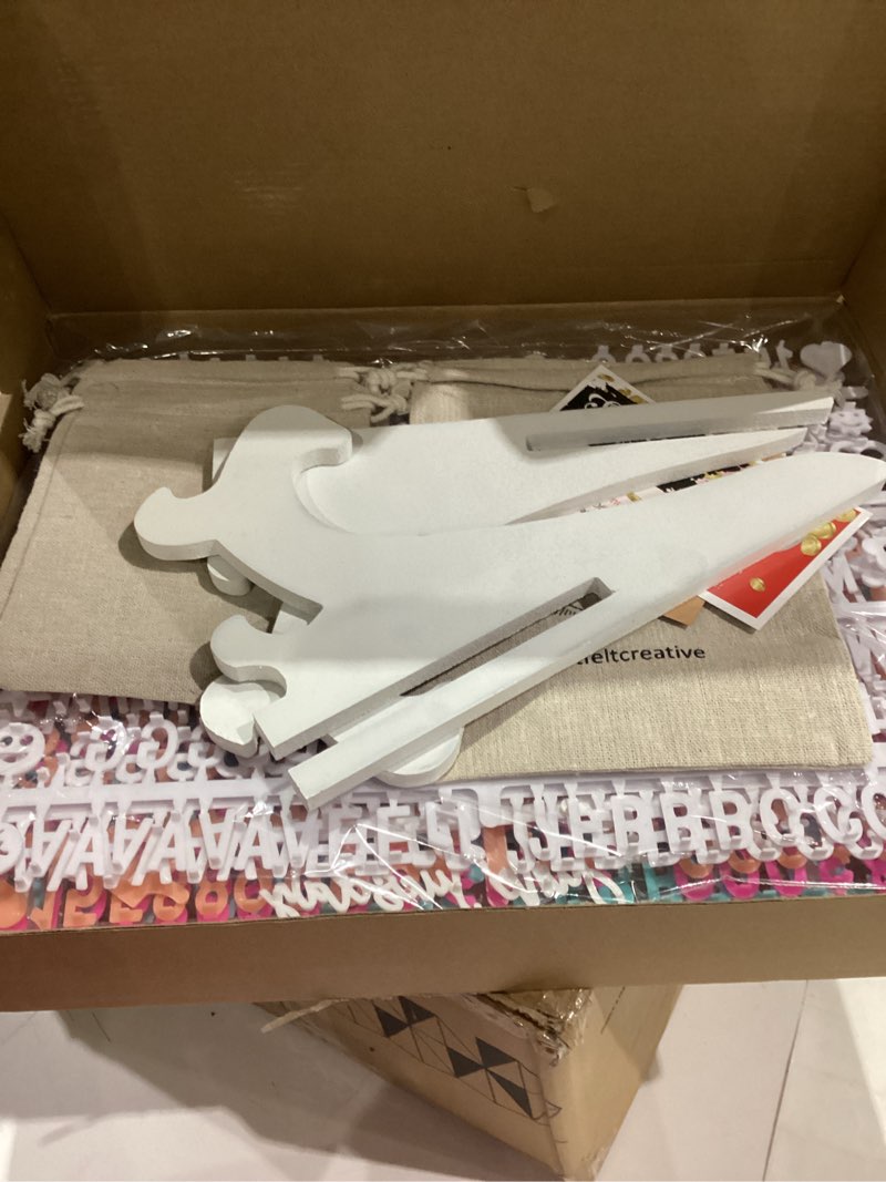 Condition photo showing New/Like New for Rustic Felt Letter Board Ultimate Bundle Farmhouse Vintage White Wood Frame and Stand by Felt Creative Home Goods Changeable Message Memo Board 800+ Letter Set (Black, 10x10) Black 10x10