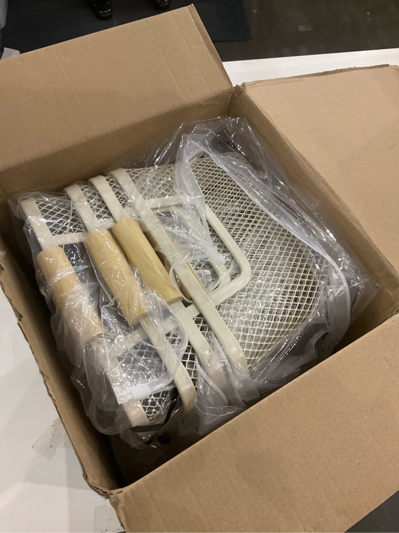 Condition photo showing Good Condition for 4 Pcs Metal Wire Basket with Wooden Handles Mesh Steel Storage Organizer Bin Containers for Home Organizing Cabinet Pantry Closet Kitchen Fridge Fruit Makeup Snacks Gifts(Large,Cream White) Large Cream White