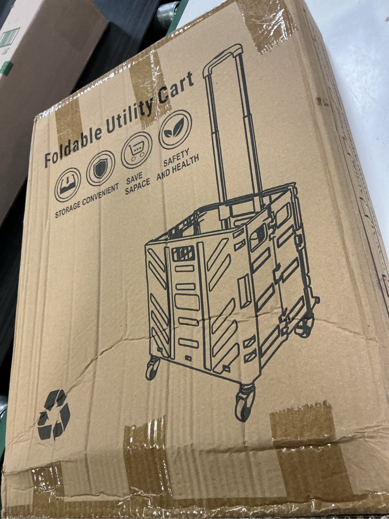 Condition photo showing New/Like New for vanso 8-wheel foldable utility cart, stair climbing wheeled rolling crate, 50l heavy duty shopping cart universal hand truck with telescoping handle and lid for groceries office transport (green-grey)