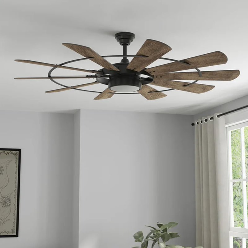 harbor breeze 60" matte black henderson led indoor 10-blade ceiling fan with light & remote 1 each