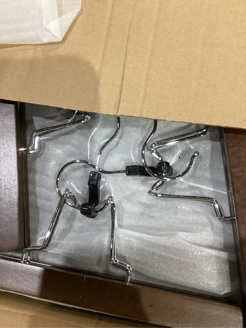 Condition photo showing As Is for AMKUFO 12 Pack Wooden Pants Hangers with Clips Non Slip Skirt Hangers Walnut Trouser Clamp Hanger Solid Wood Hanger with 360° Swivel Hook Walnut 12 Pack