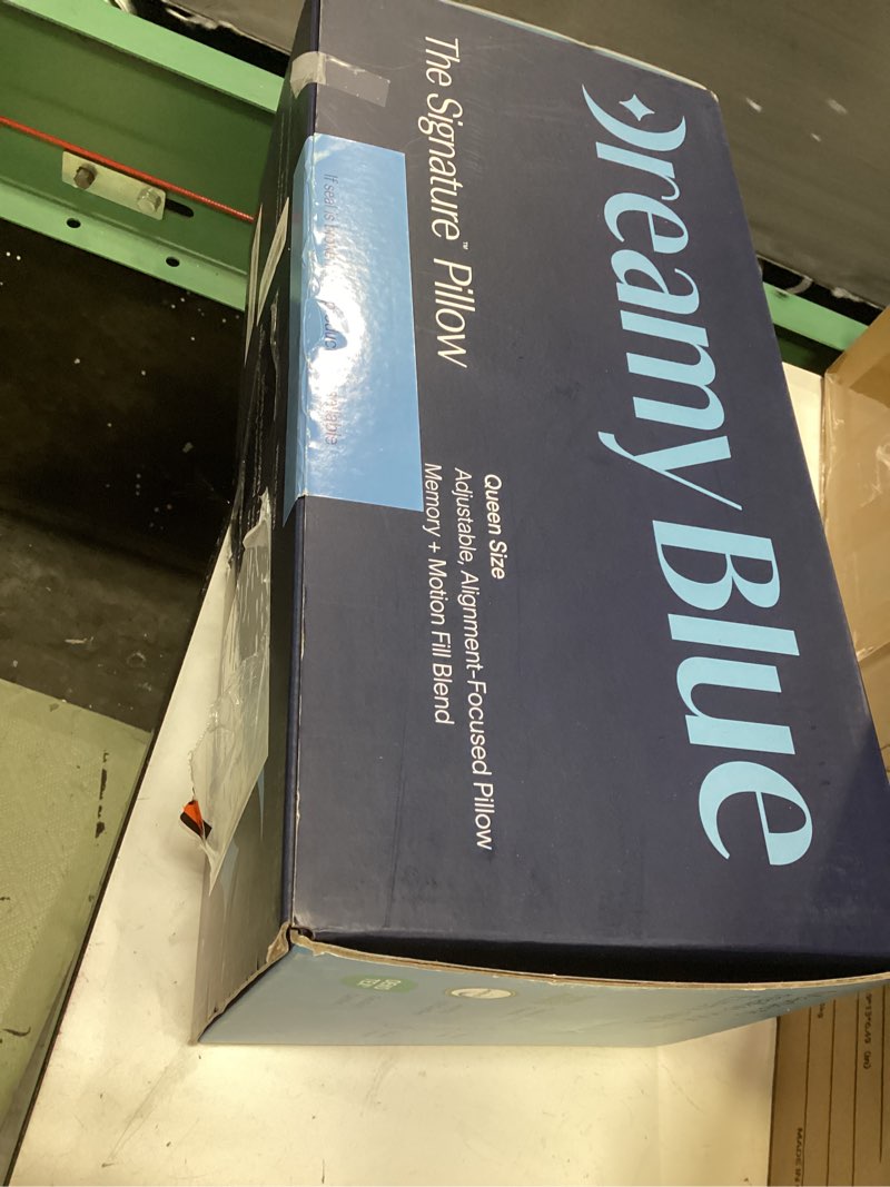 Condition photo showing New/Like New for dreamyblue signature pillow w/adjustable loft • shredded memory foam fill • neutral alignment for side, back, and stomach sleepers • washable bamboo rayon cover • certipur-us certified foam (queen) queen (pack of 1)