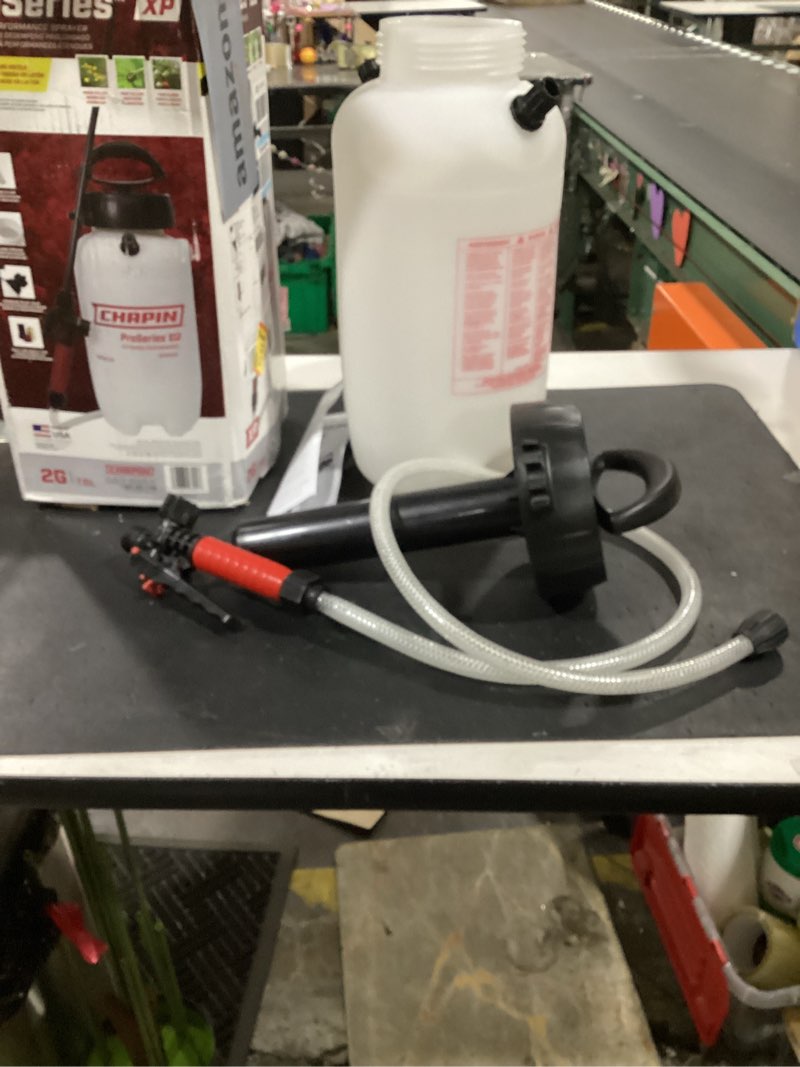 Condition photo showing Good Condition for (incomplete) chapin 26021xp made in usa 2-gallon heavy-duty compression sprayer for professional use, with 3 nozzles -one brass, pressure relief valve, comfort grip handle, translucent white 2-gallon pump sprayer