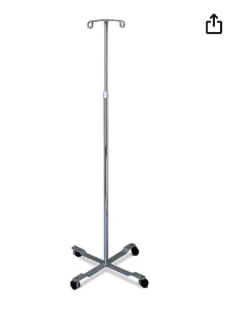 Medline 4 Leg IV Poles Stand, 2 Hook, 4 Caster, Chrome, 47 to 85" Adjustable Height