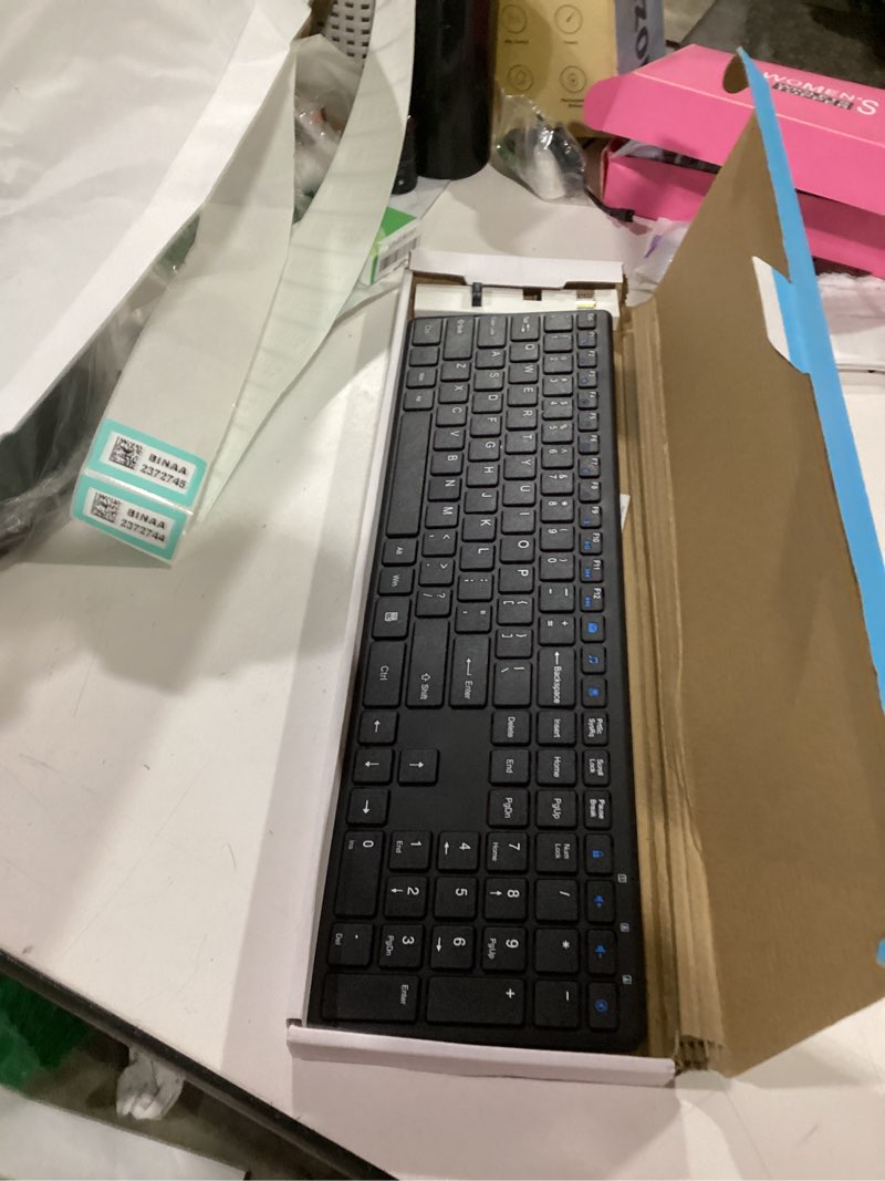 Condition photo showing New/Like New for wireless keyboard-2.4g usb ultra slim quiet full size matte pc computer keyboard,19 multimedia keys,number pad,plug&play,lag-free ergo,long battery life for desktop,laptop,smart tv,mac,windows,qwerty us layout-black
