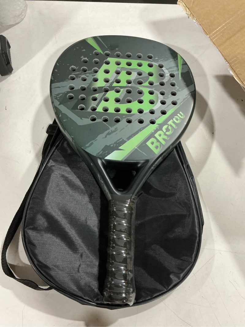 Condition photo showing Good Condition for brotou padel tennis racket carbon fiber surface with eva memory foam core with carry bag black 1pcs