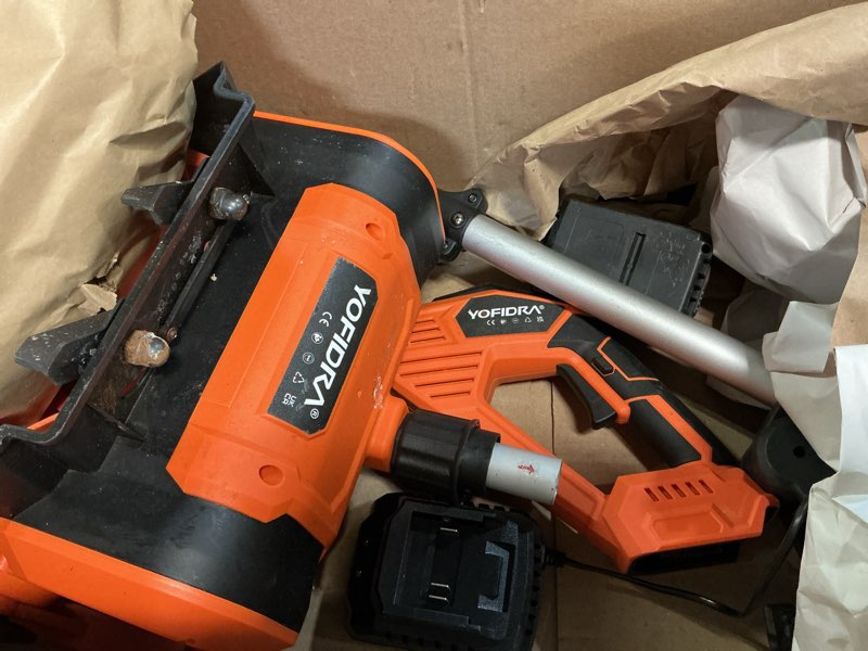 Condition photo showing As Is for Cordless Snow Shovel, Electric Snow Shovel 12" Width 6.7" Depth Cleaning and 20ft Throwing Distance, 4 Ah 21V Battery Brushless Snow Mover with Adjustable Front Handle for Driveway, Steps, Patio Orange