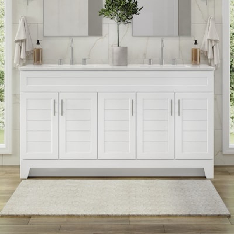 40+ bought last week style selections kirkman 60-in true white double sink bathroom vanity with white cultured marble