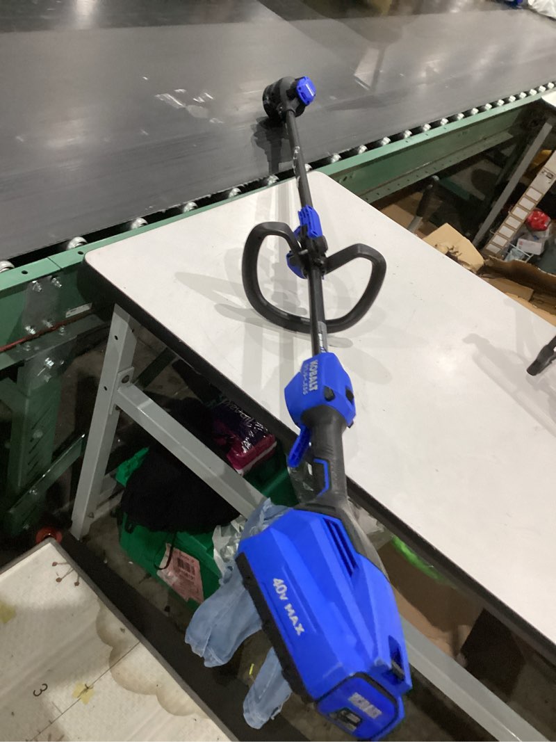 Condition photo showing As Is for kobalt carbon fiber 80-volt 17-in straight shaft battery string trimmer 2.5 ah (battery included)