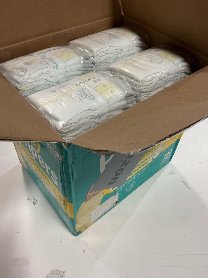 Condition photo showing New/Like New for (Size:NEWBORN)Pampers Swaddlers Diapers, Size 0 (up to 10 lbs), 140 Count, Absorbent, Keeps Baby Dry and Comfortable, Skin Safe Disposable Baby Diaper (Packaging May Vary) Newborn 140