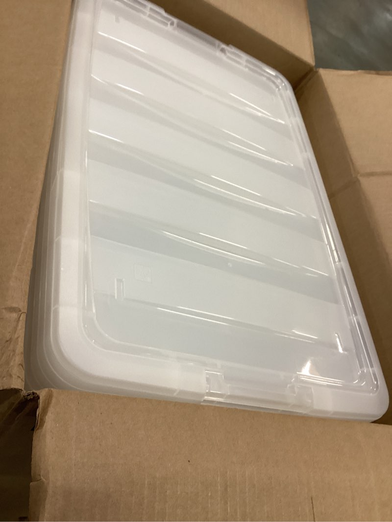 Condition photo showing Good Condition for IRIS USA 72 Qt Stackable Plastic Storage Bins with Lids, 4 Pack - BPA-Free, Made in USA - See-Through Organizing Solution, Latches, Durable Nestable Containers, Secure Pull Handle - Clear Clear 72 Qt 4 Pack