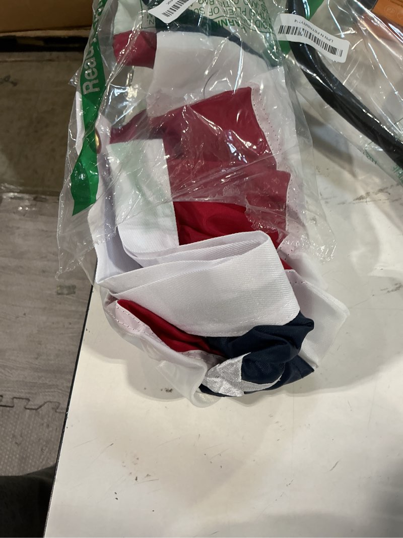 Condition photo showing Good Condition for frf flag american flag bunting 1.5x3 ft, embroidered patriotic bunting flags, 4th of july decorations outdoor, with 3 brass grommets… american pleated fan flag 1.5x3 feet