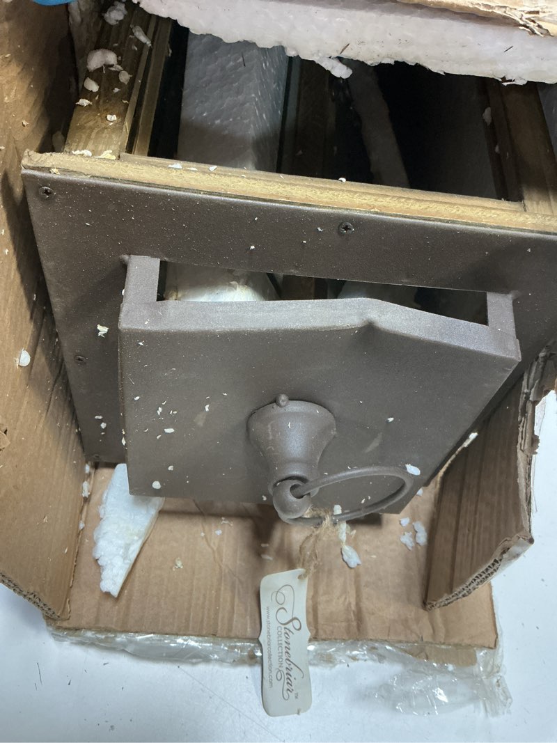 Condition photo showing As Is for stonebriar 18 inch rustic wooden candle hurricane lantern, for table top, mantle, wall hanging, or garden display, indoor & outdoor use, extra large