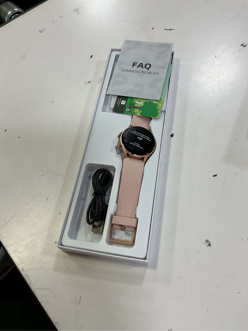 Condition photo showing New/Like New for fitpolo smart watch for women,1.3" amoled touchscreen fitness tracker, make/answer calls, heart rate spo2 monitor, ip68 waterproof, sleep & activity tracking smartwatch for android phones iphone rose gold