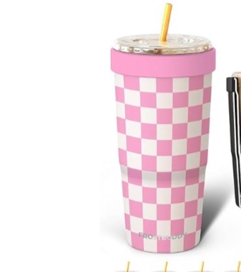 Frost Buddy Togo Buddy | 30 oz Stainless Steel Vacuum Insulated Tumbler | To Go Coffee Cup – Reusable, Iced Coffee Cups, Travel Mug, Thermal Cup for Hot & Cold Drinks, Dunkin Cup (Pink Checkered)